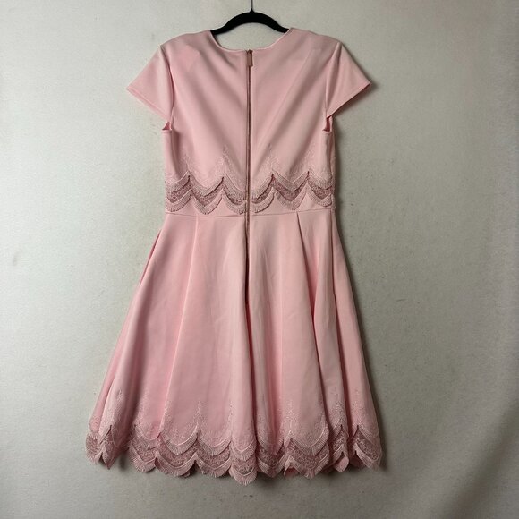 New Ted Baker London Rehanna Embroidered Cap Sleeve Skater Dress pink Size 8 - Picture 8 of 9